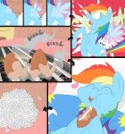  anonopony belly big_belly blue_feathers blue_fur canine cannibalism cutie_mark eating equine feathered_wings feathers female feral friendship_is_magic fur hair hi_res mammal multicolored_hair my_little_pony open_mouth overweight pegasus rainbow_dash_(mlp) rainbow_hair solo tongue wings 