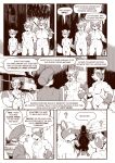  2018 anthro athletic big_breasts blade breasts clothed clothing comic digital_media_(artwork) featureless_breasts featureless_crotch female forest frown fur gates loincloth male male/female mammal melee_weapon muscular outside procyonid raccoon rick_griffin rikitakawi standing topless town tree weapon 