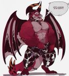  ! 2017 abs anthro barazoku biceps clothing collar dragon english_text horn leather leather_pants male muscular muscular_male navel nipples open_mouth pants pecs sharp_teeth simple_background solo standings teeth text tongue vetrowolf white_background wings 