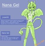  clothed clothing female goo_creature happy hi_res humanoid nana_gel not_furry open_mouth panties shirt simple_background slime smile solo text translucent underwear wet wet_shirt 