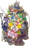  4girls armor bloomers dress earrings everyone feena_(grandia) full_body gadwin_(grandia) gloves grandia grandia_i guido_(grandia) hair_tubes hat headband highres holding holding_sword holding_weapon jewelry justin_(grandia) layered_sleeves liete_(grandia) long_hair low-tied_long_hair midriff milda_(grandia) miniskirt multiple_boys multiple_girls pink_dress pink_skirt pointy_ears pom_poms puui_(grandia) rapp_(grandia) red_legwear skirt staff sue_(grandia) sword thighhighs underwear urasato v very_long_hair weapon whip zettai_ryouiki 