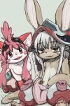  blush brown_fur canine dog fur hair hakiahki lagomorph made_in_abyss mammal nanachi open_mouth rabbit simple_background smile white_hair yellow_eyes young 