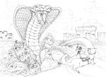  anthro cat clothed clothing desert feline feral ferret fur fuzzbums male mammal mustelid pen_(artwork) reptile rock saddle sand scalie snake tongue traditional_media_(artwork) 