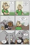  2018 anthro clothed clothing comic dialogue elephant english_text equine horse male mammal open_mouth ragdoll_(study_partners) speech_bubble study_partners text thunderouserections trunk tusks woody_(study_partners) young 