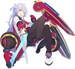  :o ahoge black_legwear caerphilly_(oshiro_project) cape clenched_hand full_body gloves holding holding_sword holding_weapon lavender_eyes lavender_hair long_hair looking_at_viewer mk_(masatusaboten) official_art oshiro_project oshiro_project_re pantyhose pleated_skirt red_cape red_gloves sheath sheathed skirt solo sword transparent_background v-shaped_eyebrows weapon white_footwear white_skirt 