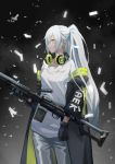  aek-999 aek-999_(girls_frontline) black_gloves expressionless girls_frontline gloves gradient gradient_background grey_pants gun headphones headphones_around_neck holding holding_gun holding_weapon jacket leris_muma long_hair looking_to_the_side machine_gun pants ponytail shirt silver_hair solo very_long_hair weapon white_shirt yellow_eyes 