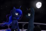  black_hair blue_eyes blue_feathers blue_fur blue_hair cutie_mark digital_media_(artwork) duo equine eye_contact fan_character feathered_wings feathers female friendship_is_magic fur green_eyes hair horn long_hair love male mammal marsminer midnight_song moon my_little_pony night princess_luna_(mlp) romantic_couple star unicorn winged_unicorn wings 
