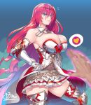  areola_slip areolae breasts cleavage godguard_brodia granblue_fantasy hands_on_hips heart highres huge_breasts long_hair looking_back obui pov red_hair skirt solo_focus spoken_heart thighs 