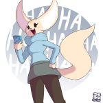 2018 aggressive_retsuko anthro canine cellphone clothed clothing english_text female fennec fenneko fox fully_clothed holding_object holding_phone lionalliance mammal open_mouth phone sanrio signature solo text 