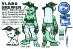  ceratopsian claws clothed clothing dinosaur female gloves hair horn japanese_text model_sheet sarikyou scalie scar solo street_sign text triceratops vlado_skewer white_hair 