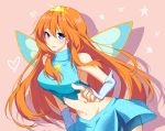  bare_shoulders bloom_(winx_club) blue_eyes fairy_wings heart long_hair midriff navel open_mouth orange_hair pink_background solo sparkle star streya tiara wings winx_club 