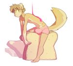  anthro big_bulge bread bulge cat clothed clothing ducky_(artist) feline food food_play jelly male mammal micro simple_background sitting smile solo toast topless underwear white_background 
