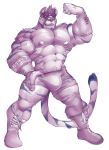  anthro bulge clothing cursedmarked feline flexing male mammal mask muscular muscular_male pecs smile solo standing tiger tight_clothing veiny_muscles 