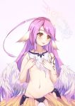  :p absurdres age_regression areola_slip areolae bare_shoulders blush breasts c_(pixiv3064042) commentary_request covering_nipples cowboy_shot feathered_wings groin halo hands_on_own_chest highres jibril_(no_game_no_life) long_hair looking_at_viewer navel no_game_no_life revealing_clothes simple_background small_breasts solo stomach tattoo tongue tongue_out torn_clothes very_long_hair white_background wings younger 