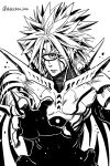  alien cyclops greyscale lord_boros male_focus monochrome one-eyed one-punch_man parted_lips pointy_ears shake-o sharp_teeth solo spiked_hair teeth twitter_username upper_body 