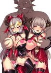  alicia_(granblue_fantasy) aliza_(granblue_fantasy) breasts censored draph dress granblue_fantasy hair_pulled_back heart heart_censor highres horns large_breasts long_hair mother_and_daughter multiple_girls pointy_ears ponytail pubic_tattoo red_eyes satou_kuuki silver_hair tattoo 