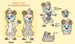  2018 3_fingers angora_ram_(character) angoraram anthro blue_sclera blue_tongue bottomless brown_nose caprine clothed clothing digital_drawing_(artwork) digital_media_(artwork) disney english_text eyes_closed female hands_behind_back horn lilo_and_stitch looking_at_viewer mammal model_sheet nude open_mouth open_smile raised_inner_eyebrows sheep shirt signature simple_background smile solo standing stitch sweat text tongue tongue_out wool yellow_background 