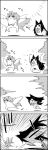  4koma animal_ears antennae brooch comic commentary_request crossed_arms day emphasis_lines eternity_larva floating greyscale highres imaizumi_kagerou jewelry long_hair looking_at_another monochrome motion_lines outdoors running shawl short_hair smile standing tail tail_wagging tani_takeshi touhou translation_request wings wolf_ears wolf_tail yukkuri_shiteitte_ne 