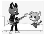  aggressive_retsuko bass blush date greyscale guitar haida inside mammal monochrome musical_instrument playing retsuko sanrio 