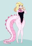  alligator anthro blonde_hair blush breasts clothing crocodilian female green_eyes hair madeleine non-mammal_breasts one-piece_swimsuit reptile sanfingulipunrapin scales scalie solo swimsuit thick_tail wide_hips 