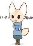  2018 absurd_res aggressive_retsuko anthro canine cellphone clothed clothing english_text female fennec fenneko footwear fox fully_clothed hi_res holding_object holding_phone laugh legwear mammal open_mouth phone sanrio shoes simple_background skirt solo stockings sweater text theartmanor 