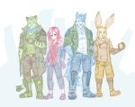  2018 absurd_res anthro canine clothed clothing dark-dusk feline female fur hi_res human lagomorph male mammal rabbit simple_background wolf 