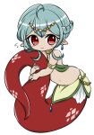  1girl ano5102 earrings female harem_outfit jewelry lamia midriff monster_girl navel original simple_background solo tail_hug wavy_mouth white_background 
