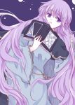  book dress fire_emblem fire_emblem:_fuuin_no_tsurugi holding holding_book kitano_373 long_hair looking_at_viewer lying purple_eyes purple_hair sofiya solo 
