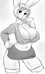  adventure_time bellend big_breasts black_and_white breasts cartoon_network clothed clothing fake_ears fake_rabbit_ears female fionna_the_human happy huge_breasts human human_only looking_at_viewer makeup mammal monochrome nipples not_furry shy solo standing wide_hips 