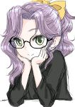  1girl chrono_trigger commentary_request glasses green_eyes hair_ribbon if_they_mated medium_hair original purple_hair ribbon robe s-a-murai solo 
