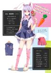  alternate_costume animal_ears apron arm_at_side bad_id bad_pixiv_id bangs blue_apron blush bunny_ears carrot carrot_print character_profile closed_mouth contrapposto eyebrows_visible_through_hair food_print full_body hair_between_eyes hand_up heart highres holding holding_wand legs_apart long_hair looking_at_viewer pink_hair pink_legwear pink_shirt pink_skirt print_legwear red_eyes reisen_udongein_inaba shiny shiny_hair shiny_skin shirt short_sleeves skindentation skirt slippers smile solo standing stats straight_hair tetsurou_(fe+) text_focus thighhighs thighs touhou translation_request v-shaped_eyebrows very_long_hair wand white_footwear 