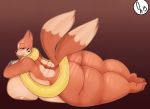  2015 anthro areola belly big_belly big_breasts big_butt breasts butt female floatzel huge_breasts lying multi_tail nintendo on_front overweight pok&eacute;mon pok&eacute;mon_(species) slightly_chubby smile solo somescrub thick_thighs video_games wide_hips 