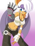  2014 anthro bat blue_eyes breasts cleavage clothed clothing eyeshadow female gloves hair hand_wraps hi_res looking_at_viewer makeup mammal marik_azemus34 membranous_wings navel pants rouge_the_bat shirt smile solo sonic_(series) sonic_boom tan_skin tank_top teeth white_hair wings wraps 