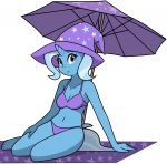  2016 2018 anthro bikini breasts clothing equine female friendship_is_magic hat horn looking_at_viewer mammal my_little_pony sitting solo sourlemonade swimsuit trixie_(mlp) umbrella unicorn witch_hat 
