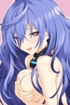  blue_hair breasts covering covering_breasts detached_collar iris_heart iwasi-r kami_jigen_game_neptune_v large_breasts licking_lips long_hair looking_at_viewer neptune_(series) red_eyes smile solo symbol-shaped_pupils tongue tongue_out very_long_hair 