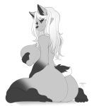  anthro badger big_breasts big_butt black_and_white breasts butt cherrikissu covering covering_self female fur hair hand_on_breast harriet_rosworth hi_res huge_breasts huge_butt kneeling long_hair mammal mature_female monochrome mustelid nude 