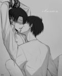  2boys blindfold eren_yeager hands kiss levi_(shingeki_no_kyojin) male_focus multiple_boys rope shingeki_no_kyojin shirt tied_up wince yaoi 