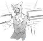  2018 aggressive_retsuko angry anthro breasts clothed clothing digital_media_(artwork) female fur greyscale hi_res laudanumserum mammal monochrome open_mouth red_panda retsuko simple_background sketch solo standing teeth tongue white_background 