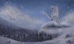  anthro arctic_fox berry black_pawpads breasts canine chest_tuft cloud female food forest fox fruit fur icicle looking_down mammal mountain nude outside pawpads raventenebris river side_boob sitting sky snow solo tree tuft white_fur yellow_eyes 