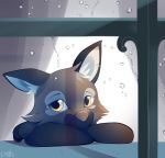  anthro b-epon braddo canine cool_colors crossed_arms cute fan_character fox head_in_arms invalid_tag looking_out male mammal raining sad sigh solo window 