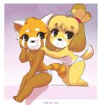  2018 aggressive_retsuko animal_crossing anthro breasts canine clothed clothing crossover dog duo female hi_res isabelle_(animal_crossing) looking_at_viewer mammal nintendo nipples panties red_panda retsuko sanrio shih_tzu shinsuke short_stack small_breasts smile topless underwear video_games 