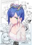  &gt;_&lt; animal animal_on_head blue_hair breasts check_translation chinese cleavage closed_mouth commentary crab cropped_torso darling_in_the_franxx dated english_commentary eyes_visible_through_hair frown gorgeous_mushroom gorou_(darling_in_the_franxx) green_eyes grey_jacket hair_ornament hairclip heart heart_in_mouth hiro_(darling_in_the_franxx) hood hooded_jacket ichigo_(darling_in_the_franxx) jacket laughing looking_at_viewer multiple_girls on_head pornography shirt short_hair signature solo_focus translation_request wet wet_clothes white_shirt zero_two_(darling_in_the_franxx) 