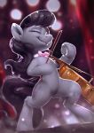  2018 assasinmonkey black_hair bow_(stringed_instrument) bow_tie cello curtains cutie_mark earth_pony equine eyebrows eyelashes eyes_closed female feral friendship_is_magic full-length_portrait hair holding_object hooves horse inside light long_hair mammal music musical_instrument my_little_pony navel nude octavia_(mlp) pony portrait signature smile solo stage standing tears underhoof 