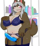  1girl artist_request dildo dildos dog furry grey_hair long_hair open_mouth red_eyes solo 