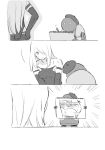  ass beret comic drawing elbow_gloves gloves greyscale hair_over_one_eye hand_on_hip hat holding kumaponn machine_(nier) monochrome nier_(series) nier_automata open_mouth panties silent_comic sketchbook underwear yorha_type_a_no._2 
