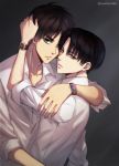  2boys black_hair eren_yeager levi_(shingeki_no_kyojin) male male_focus multiple_boys shingeki_no_kyojin watch yaoi 