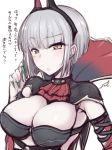  alternate_hairstyle bangs black_hairband blunt_bangs blush breasts carmilla_(fate/grand_order) cleavage commentary_request cravat detached_sleeves elbow_gloves eyebrows_visible_through_hair fate/grand_order fate_(series) fingernails fue_(rhomphair) gloves green_nails grey_hair hairband highres horns large_breasts long_fingernails looking_at_viewer nail_polish parted_lips short_hair sketch sweatdrop yellow_eyes 