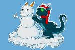 2018 3_toes 4_fingers barefoot belly_scales blue_background blue_scales blue_theme chibi christmas claws cold digital_media_(artwork) dragon feral front_view garo_(garoshadowscale) green_eyes happy hat heartwarming hindpaw holidays horn long_neck looking_at_another love male membranous_wings nude paws quadruped red_scarf reptile santa_hat scales scalie scarf shaded shadow side_view simple_background smile snout snow snow_dragon snowman solo standing stripe stripes teal_scales toe_claws toes toony vampi western_dragon wings 