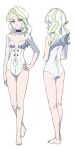  ass blue_eyes blush breasts diana_cavendish little_witch_academia navel satochi simple_background small_breasts solo swimsuit swimwear white_background 