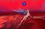  2018 arched_back areolae artist_name blue_eyes body_markings breasts brown_hair dated energy_wings facial_mark groin hayden_mackenzie highres medium_breasts navel neon_genesis_evangelion nipples nude pussy rebuild_of_evangelion shikinami_asuka_langley signature solo souryuu_asuka_langley thighs wings 